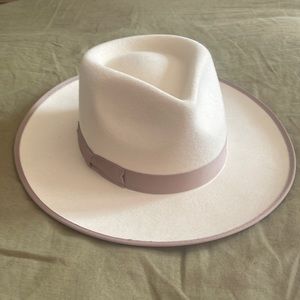 White Gigi pip hat with taupe trim new with tags never worn